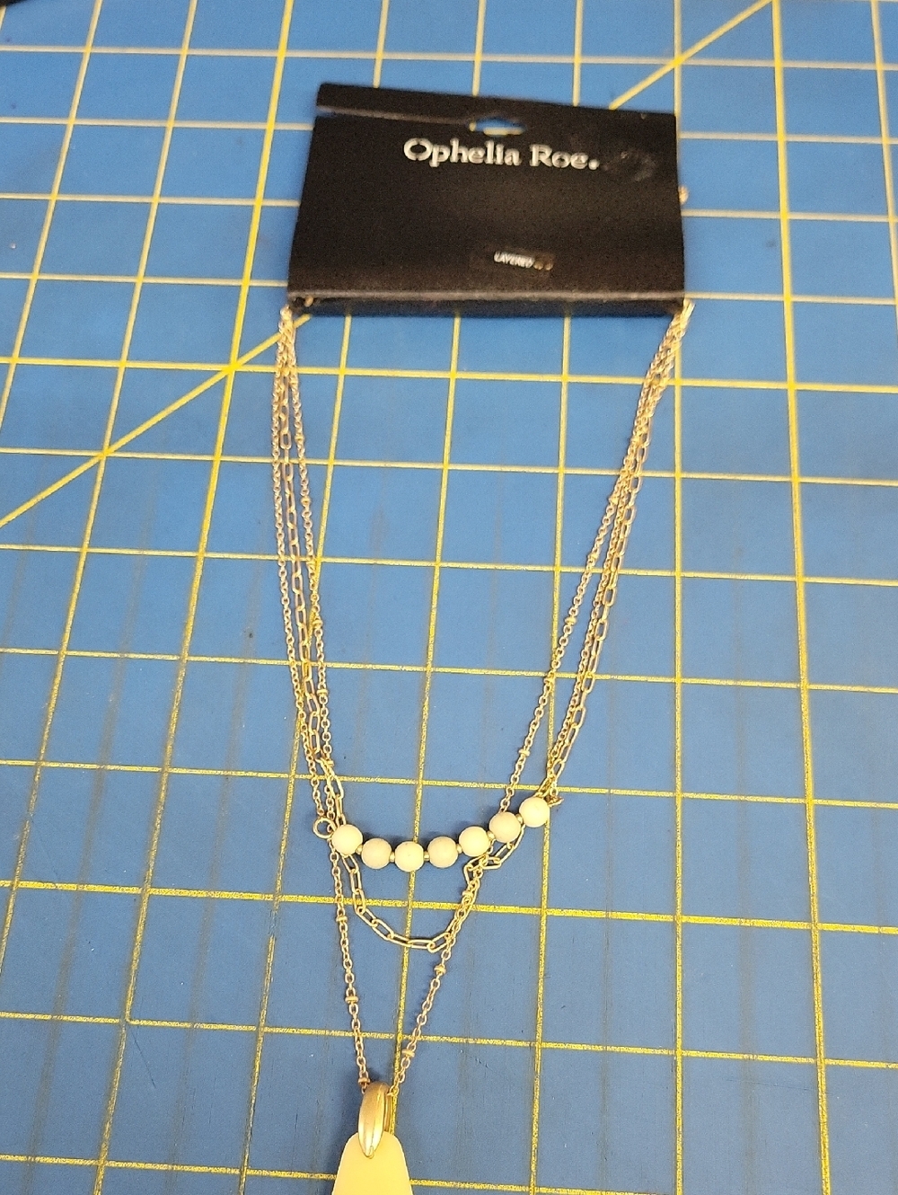 Ophelia Roe Gold-Tone Layered Necklace Soft Blue Beads Seaside NWT
